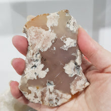 Load image into Gallery viewer, Flower Agate Crystal Slab on Gold Stand 100mm 1 Beautiful!
