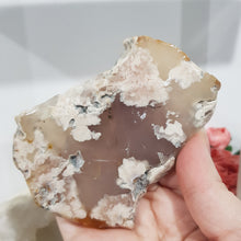 Load image into Gallery viewer, Flower Agate Crystal Slab on Gold Stand 100mm 1 Beautiful!
