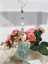 Load image into Gallery viewer, TRUST, SPIRITUAL AWARENESS &amp; PROTECTION Aquamarine Freeform Crystal silver Energy Enhancer / Sun Catcher / Hanger / Ornament Stone 195mm 2
