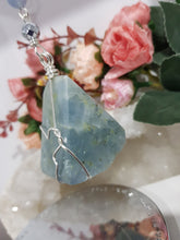 Load image into Gallery viewer, TRUST, SPIRITUAL AWARENESS &amp; PROTECTION Aquamarine Freeform Crystal silver Energy Enhancer / Sun Catcher / Hanger / Ornament Stone 195mm 2
