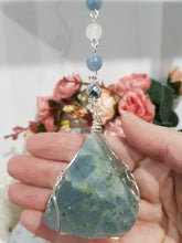 Load image into Gallery viewer, TRUST, SPIRITUAL AWARENESS &amp; PROTECTION Aquamarine Freeform Crystal silver Energy Enhancer / Sun Catcher / Hanger / Ornament Stone 195mm 2
