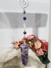 Load image into Gallery viewer, INTUITION / SPIRITUAL AWARENESS / PROTECTION Amethyst Chevron Crystal Point Silver Energy Enhancer / Sun Catcher / Hanger 190mm 7
