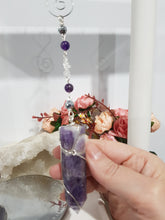 Load image into Gallery viewer, INTUITION / SPIRITUAL AWARENESS / PROTECTION Amethyst Chevron Crystal Point Silver Energy Enhancer / Sun Catcher / Hanger 190mm 7
