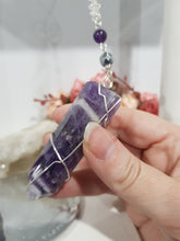 Load image into Gallery viewer, INTUITION / SPIRITUAL AWARENESS / PROTECTION Amethyst Chevron Crystal Point Silver Energy Enhancer / Sun Catcher / Hanger 190mm 7
