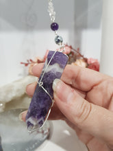 Load image into Gallery viewer, INTUITION / SPIRITUAL AWARENESS / PROTECTION Amethyst Chevron Crystal Point Silver Energy Enhancer / Sun Catcher / Hanger 190mm 7
