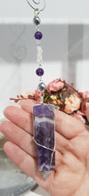 Load image into Gallery viewer, INTUITION / SPIRITUAL AWARENESS / PROTECTION Amethyst Chevron Crystal Point Silver Energy Enhancer / Sun Catcher / Hanger 190mm 7
