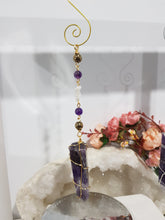 Load image into Gallery viewer, INTUITION / SPIRITUAL AWARENESS / PROTECTION Amethyst Chevron Crystal Point Gold Energy Enhancer / Sun Catcher / Hanger 205mm 9
