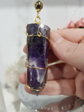 Load image into Gallery viewer, INTUITION / SPIRITUAL AWARENESS / PROTECTION Amethyst Chevron Crystal Point Gold Energy Enhancer / Sun Catcher / Hanger 205mm 9
