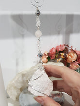 Load image into Gallery viewer, PATIENCE / LOVE / PROTECTION Pink Aragonite Rough crystal silver Energy Enhancer / Sun Catcher / Hanger / Ornament 200mm 3
