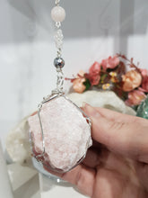 Load image into Gallery viewer, PATIENCE / LOVE / PROTECTION Pink Aragonite Rough crystal silver Energy Enhancer / Sun Catcher / Hanger / Ornament 200mm 3
