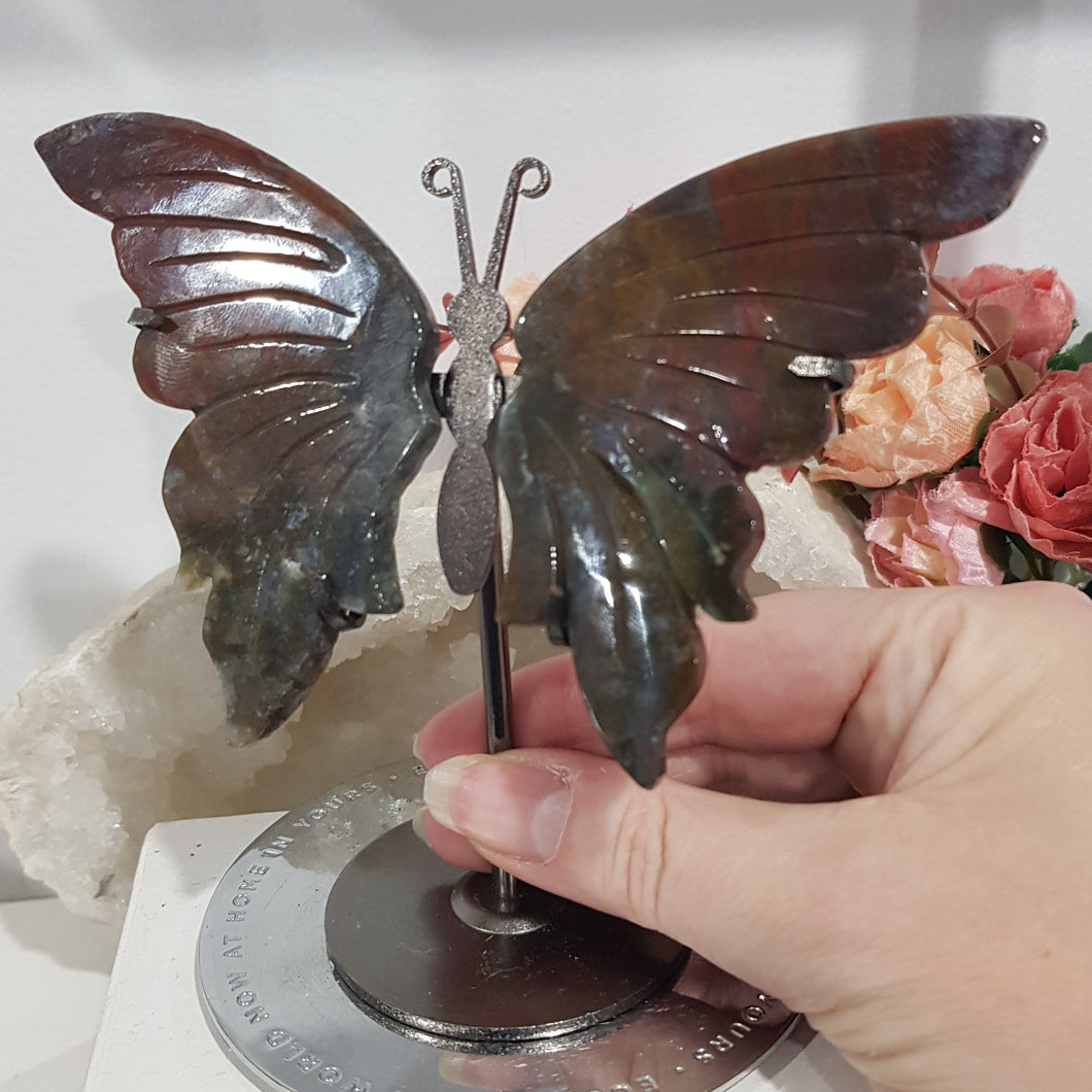 Butterfly Wings on Stand Ocean Jasper Crystal carving gemstone stone 130mm 1