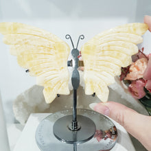 Load image into Gallery viewer, Butterfly Wings on Stand Orange Calcite Crystal carving gemstone stone 130mm 1 SO PRETTY!
