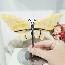 Load image into Gallery viewer, Butterfly Wings on Stand Orange Calcite Crystal carving gemstone stone 130mm 1 SO PRETTY!
