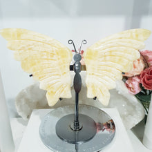 Load image into Gallery viewer, Butterfly Wings on Stand Orange Calcite Crystal carving gemstone stone 130mm 1 SO PRETTY!
