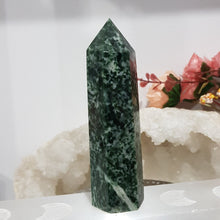 Load image into Gallery viewer, Tree Agate Crystal Point Tower stone 94mm 1 slight lean
