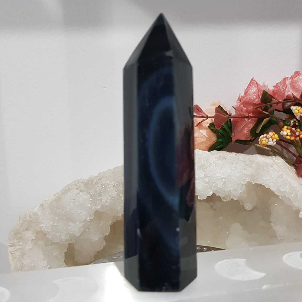 Black Agate Crystal Point Tower Stone 95mm 1