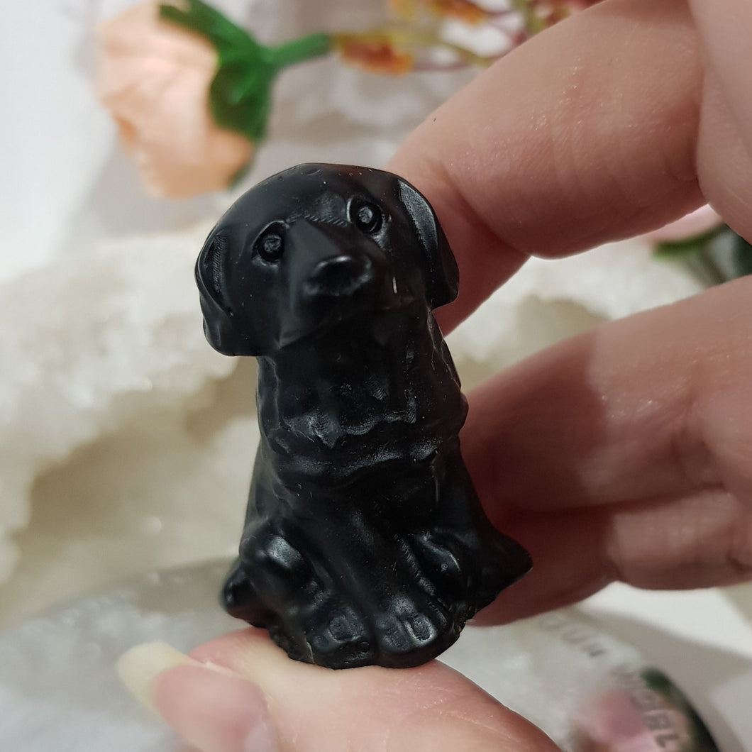 Dog Labrador / Retriever Black Obsidian Crystal Carving 40mm