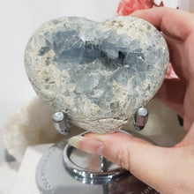 Load image into Gallery viewer, Celestite Heart on Stand Raw Crystal Gemstone Stone 70mm 1 Gorgeous!
