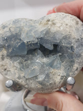 Load image into Gallery viewer, Celestite Heart on Stand Raw Crystal Gemstone Stone 70mm 1 Gorgeous!
