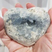 Load image into Gallery viewer, Celestite Heart on Stand Raw Crystal Gemstone Stone 70mm 1 Gorgeous!
