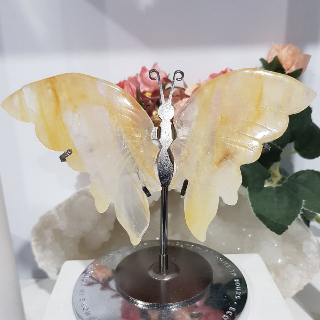 Butterfly Wings on Stand Golden Healer Crystal carving gemstone stone 120mm 1