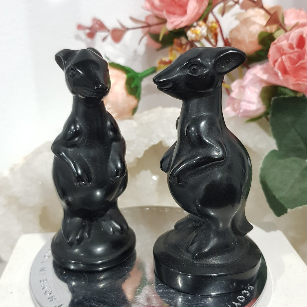 Kangaroo Black Obsidian Crystal Carving Stone 85mm