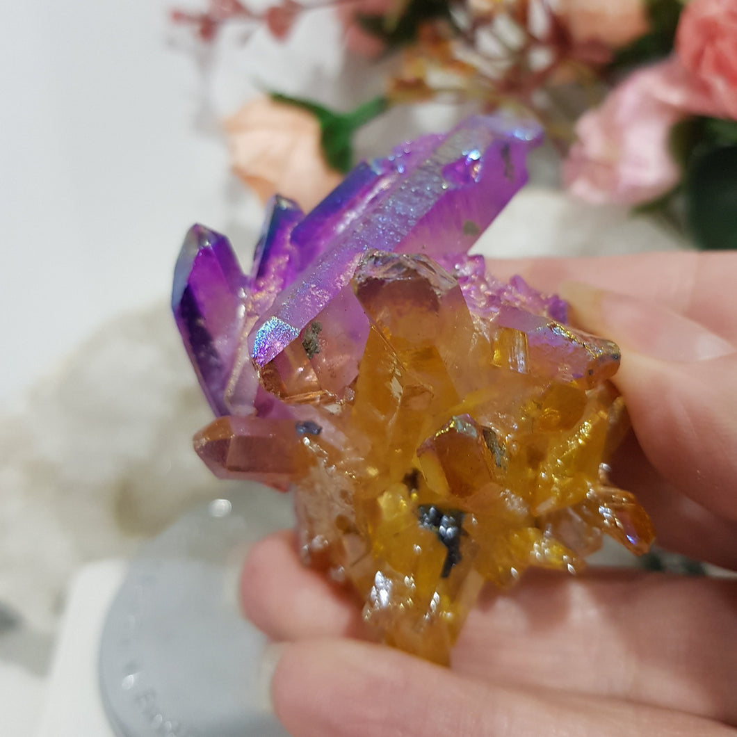 Aura Quartz Crystal Cluster Stone - Purple / Orange 70mm 12