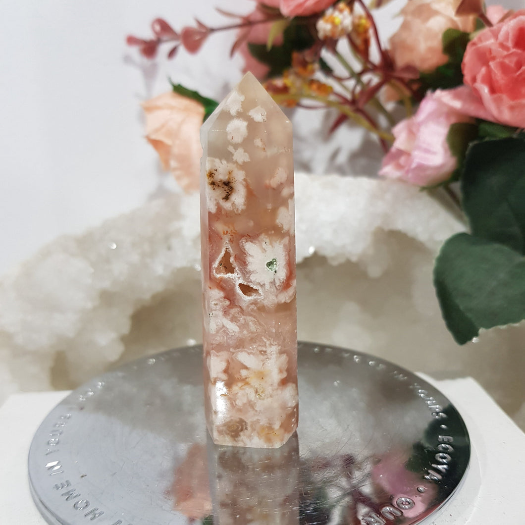 Flower Agate Crystal Point Stone 75mm 11  Gorgeous flowers and druzy!