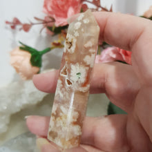 Load image into Gallery viewer, Flower Agate Crystal Point Stone 75mm 11  Gorgeous flowers and druzy!
