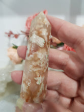 Load image into Gallery viewer, Flower Agate Crystal Point Stone 75mm 11  Gorgeous flowers and druzy!
