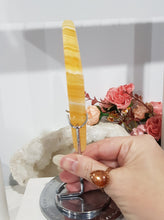 Load image into Gallery viewer, Diamond Orange Calcite Crystal Carving on Silver Stand Stone  180mm 1 LARGE &amp; STUNNING!
