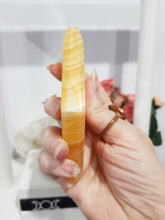 Load image into Gallery viewer, Diamond Orange Calcite Crystal Carving on Silver Stand Stone 180mm 2
