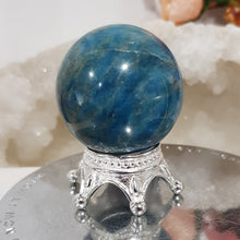 Load image into Gallery viewer, Apatite Sphere Crystal Carving on Silver Stand Stone 38mm 5
