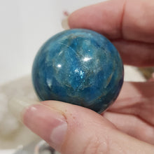 Load image into Gallery viewer, Apatite Sphere Crystal Carving on Silver Stand Stone 38mm 5
