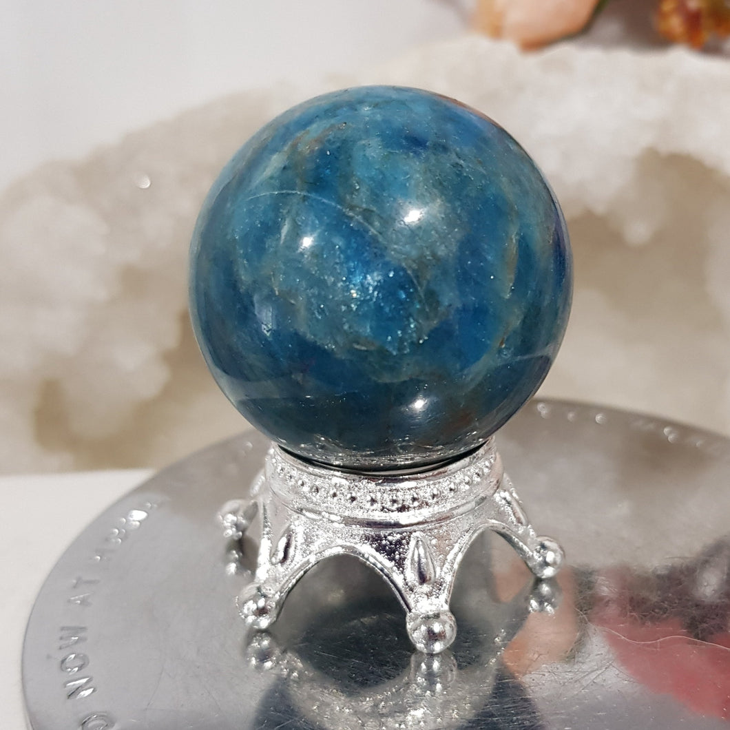 Apatite Sphere Crystal Carving on Silver Stand Stone 38mm 5