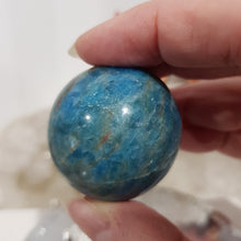 Load image into Gallery viewer, Apatite Sphere Crystal Carving on Silver Stand Stone 38mm 5
