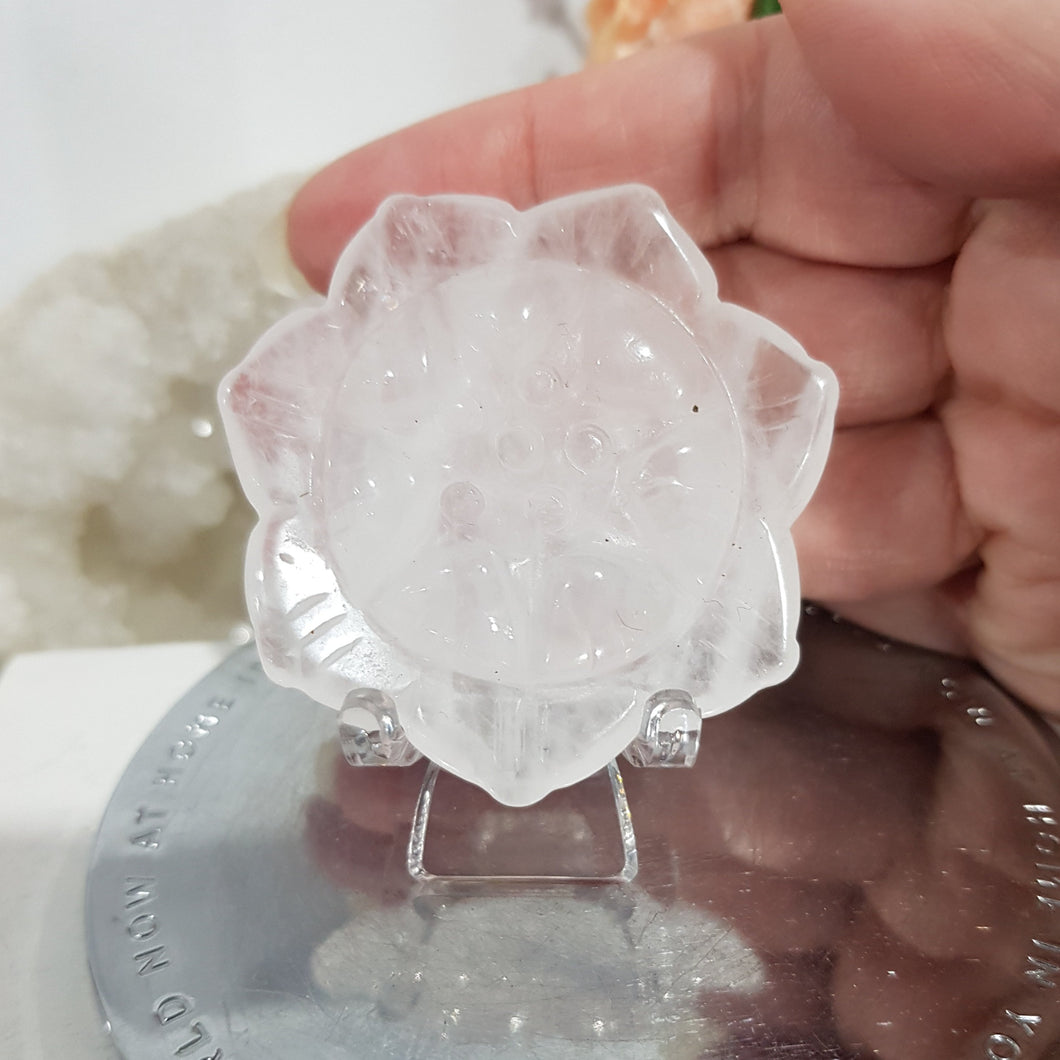 Lotus Flower Quartz Crystal Carving on Stand Stone 55mm 1