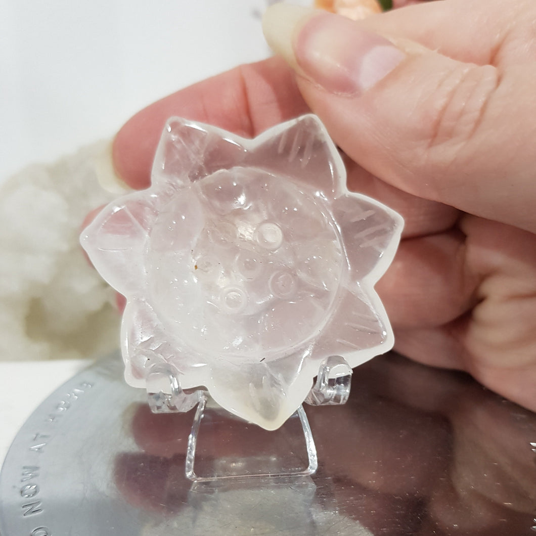 Lotus Flower Quartz Crystal Carving on Stand Stone 50mm 2