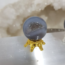 Load image into Gallery viewer, Agate Sphere Crystal Carving on Gold Stand Druzy Stone 20mm 16
