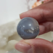 Load image into Gallery viewer, Agate Sphere Crystal Carving on Silver Stand Druzy Stone 20mm 17
