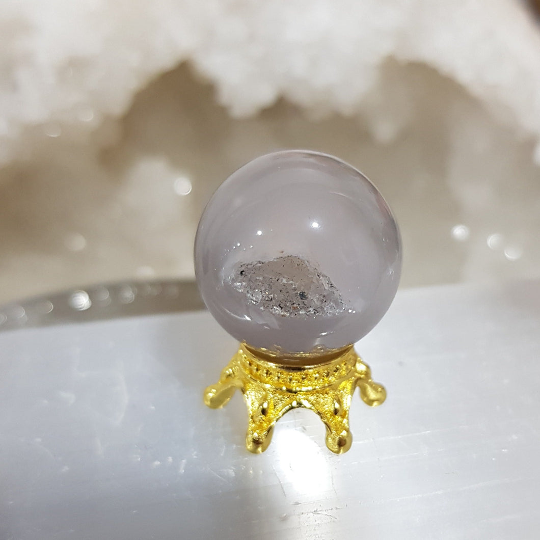 Agate Sphere Crystal Carving on Gold Stand Druzy Stone 20mm 18