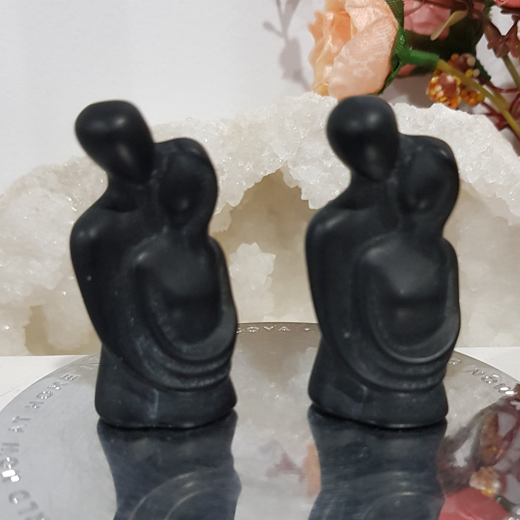 Couple Lovers Black Obsidian Crystal Carving Stone 50mm