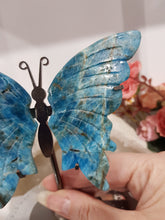 Load image into Gallery viewer, Butterfly Wings on Stand Apatite Crystal carving gemstone stone 120mm 1 INCLUSIONS &amp; DIVITS
