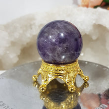 Load image into Gallery viewer, Amethyst Sphere on Gold Stand Crystal Carving Stone 30mm 4
