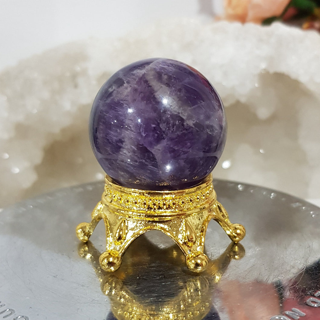 Amethyst Sphere on Gold Stand Crystal Carving Stone 30mm 4