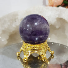 Load image into Gallery viewer, Amethyst Sphere on Gold Stand Crystal Carving Stone 30mm 4
