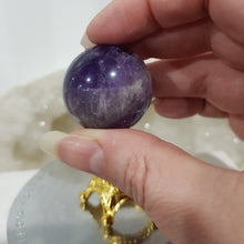 Load image into Gallery viewer, Amethyst Sphere on Gold Stand Crystal Carving Stone 30mm 4
