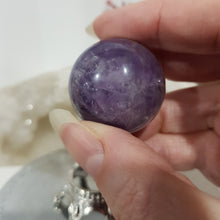 Load image into Gallery viewer, Amethyst Sphere on Silver Stand Crystal Carving Stone 30mm 5
