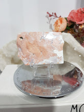 Load image into Gallery viewer, Pink Agate Natural Crystal Off Cut on Stand Stone 60mm 2 COATED
