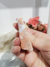 Load image into Gallery viewer, Pink Agate Natural Crystal Off Cut on Stand Stone 60mm 2 COATED
